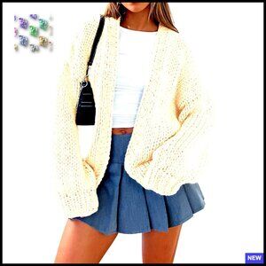 Oversized Chunky Knit Cardigan Open Front Long Sleeve Cozy Winter Sweater